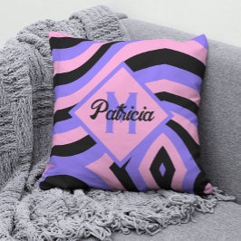 Monogram 70s roze & paarse psychedelische zwart kussen