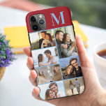 Monogram 7 Fotocollage op rood Case-Mate iPhone Case<br><div class="desc">Monogram fotocollage iPhone hoesje dat u kunt personaliseren met 7 van uw favoriete foto's en uw initiaal. De sjabloon is klaar voor u om uw foto's toe te voegen, werken van boven naar beneden aan de linkerkant, dan van boven naar beneden aan de rechterkant. Het ontwerp heeft een rode achtergrond...</div>