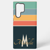 Monogram 80s marineblauw en roze strepen samsung galaxy hoesje (Achterkant)