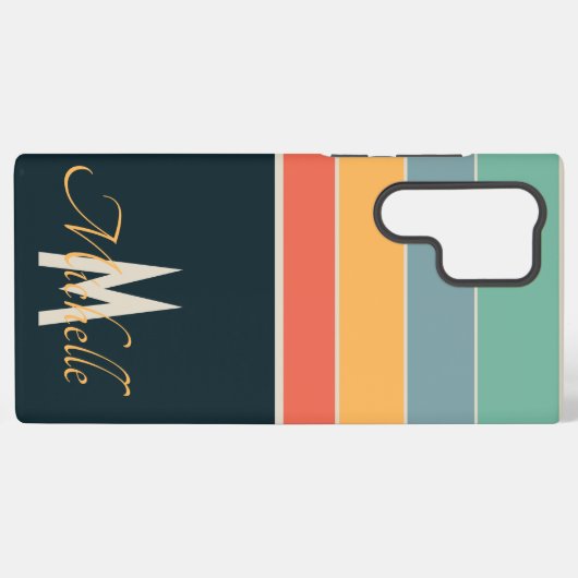 Monogram 80s marineblauw en roze strepen samsung galaxy hoesje (Achterkant horizontaal)