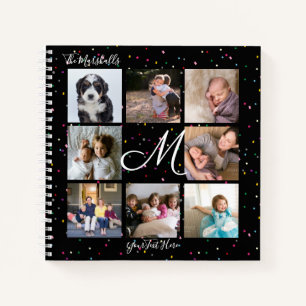 Monogram 8 Foto Collage Colorful Confetti Black Notitieboek