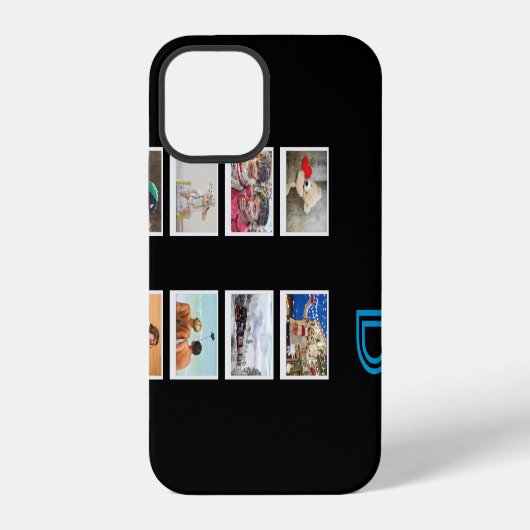 Monogram 8 foto sjabloon collage modern blauw iPhone hoesje (Achterkant)