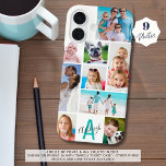 Monogram 9 Fotocollage Naam Aangepaste kleur iPhone 16 Hoesje<br><div class="desc">Gemakkelijk creëer een gepersonaliseerde foto collage mobiele telefoon case in uw kleurenschema met deze foto template ontwerp om 9 van uw favoriete foto's met uw keuze van achtergrond en tekst kleuren en een verscheidenheid aan vormen en maten van afbeeldingen om verschillende foto's tegemoet te komen en gepersonaliseerd met uw monogram...</div>