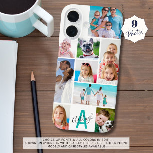 Monogram 9 Fotocollage Naam Aangepaste kleur iPhone 16 Hoesje