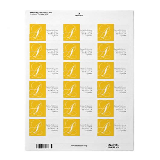 Monogram A Adresetiketten geel Etiket (Full Sheet)