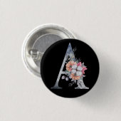 Monogram A Bloem Blauw Ronde Button 3,2 Cm (Voorkant /achterkant)