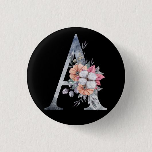 Monogram A Bloem Blauw Ronde Button 3,2 Cm (Voorkant)