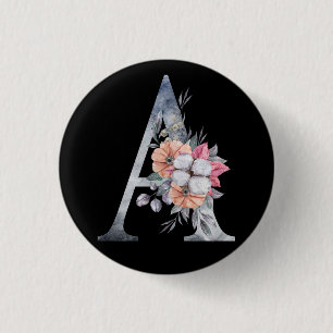 Monogram A Bloem Blauw Ronde Button 3,2 Cm