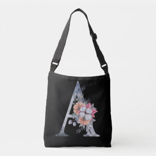 Monogram A Bloemendecor Blauw Roze Perzik Zwart Crossbody Tas