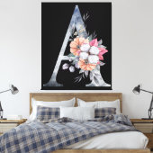 Monogram A Bloemmotief Blauw Canvas Afdruk (Insitu (Slaapkamer))
