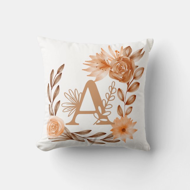 Monogram A, bloemmotief herfstkleuren, bruin perzi Kussen (Voorkant)