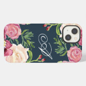 Monogram A bordeauxrode bloemrozenblad bladgroen iPhone Hoesje (Achterkant horizontaal)