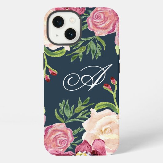 Monogram A bordeauxrode bloemrozenblad bladgroen iPhone Hoesje (Achterkant)