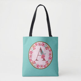 Monogram A-brief met het Afbeelding Peony Flower Tote Bag