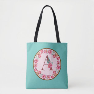 Monogram A-brief met het Afbeelding Peony Flower Tote Bag