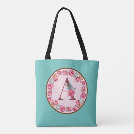 Monogram A-brief met het Afbeelding Peony Flower Tote Bag (Achterkant)