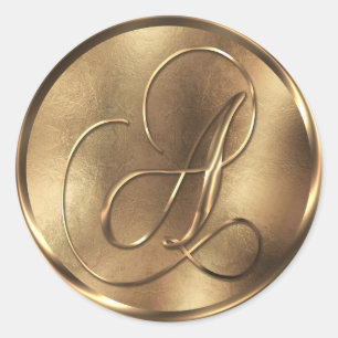 Monogram A Bronze Wedding Invitation Holiday Ronde Sticker