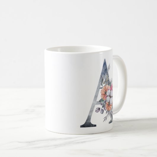 Monogram A Floral Blue Waterverf Coffee Mok (Voorkant rechts)