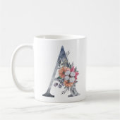 Monogram A Floral Blue Waterverf Coffee Mok (Links)