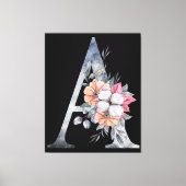 Monogram A Floral Blues Canvas Afdruk (Voorkant)
