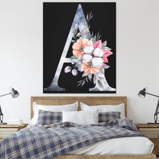 Monogram A Floral Blues Canvas Afdruk (Insitu (Slaapkamer))