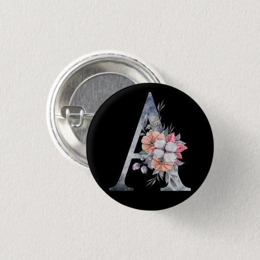 Monogram A Floral Blues Ronde Button 3,2 Cm (Voorkant /achterkant)
