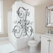 Monogram A  Franse Rosebud Letter in Black Douchegordijn (In situ)