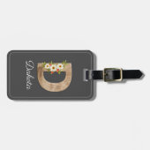 Monogram A grijze houten letter bloem bagage label (Voorkant horizontaal)