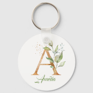 Monogram A groene eucalyptus faux goudfolie Sleutelhanger