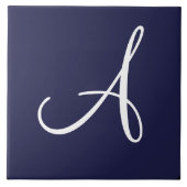 Monogram A in het wit op Navy Blue Tegeltje (Voorkant)