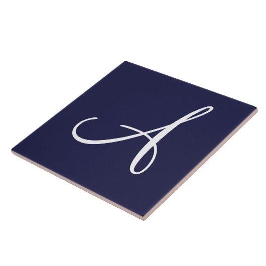 Monogram A in het wit op Navy Blue Tegeltje (Zijkant)