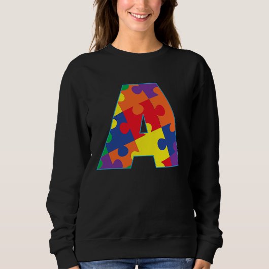 Monogram A in kleurrijke puzzelstukken Trui (Voorkant)