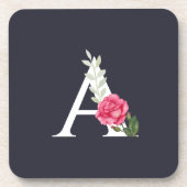 Monogram A in White Roze Rose en Leaves Square Bier Onderzetter (Voorkant)