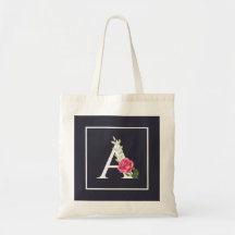 Monogram A in witte roze roos en bladeren donkergr