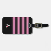 Monogram A in witte roze roos en strepen met blade Bagagelabel (Voorkant horizontaal)