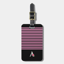 Monogram A in witte roze roos en strepen met blade Bagagelabel
