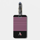 Monogram A in witte roze roos en strepen met blade Bagagelabel (Achterkant verticaal)