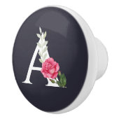Monogram A in witte roze roze en bladeren Keramische Knop (Rechts)