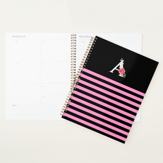 Monogram A in witte roze roze roze en bladstropen Planner (Display)