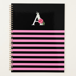 Monogram A in witte roze roze roze en bladstropen Planner