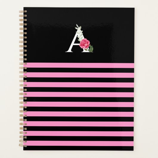 Monogram A in witte roze roze roze en bladstropen Planner (Voorkant)