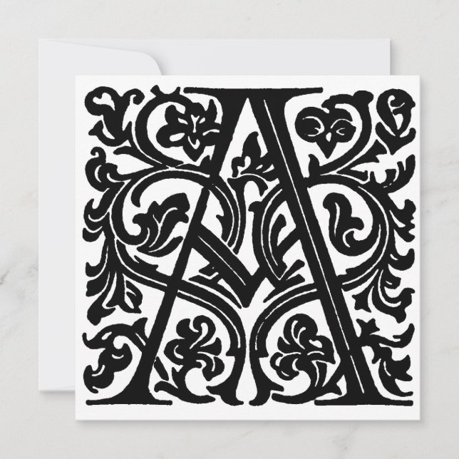 Monogram A Initiaal Black en White Floral Pattern (Voorkant)