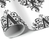 Monogram A Initiaal Black en White Floral Pattern Cadeaupapier (Rol Hoek)