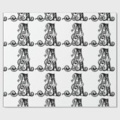 Monogram A Initiaal Black en White Floral Pattern Cadeaupapier (Vlak)