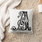 Monogram A Initiaal Black en White Floral Pattern Kussen (Deken)