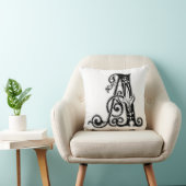 Monogram A Initiaal Black en White Floral Pattern Kussen (Stoel)