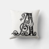 Monogram A Initiaal Black en White Floral Pattern Kussen (Achterkant)