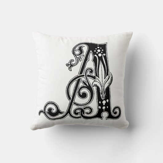 Monogram A Initiaal Black en White Floral Pattern Kussen (Achterkant)