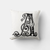 Monogram A Initiaal Black en White Floral Pattern Kussen (Voorkant)