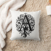 Monogram A Initiaal Black en White Floral Pattern Kussen (Deken)